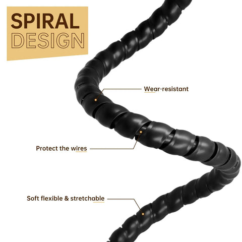 Black Spiral Cable Wrap 10ft Cable Sleeve for cords, flexible cable management, wear-resistant design, 5/16 inch diameter, home use