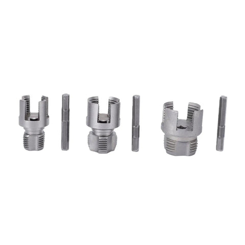 Heavy Duty Alloy Steel Pipe Threader 4 In 1 Dual Cut for Male Female Threads, featuring 6 threading tools for PVC pipes.