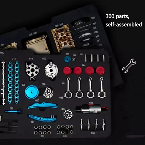 DIY Metal Pendulum Wall Clock Kit With Gear Train And Pendulum components on black tray, including 300 metal parts.