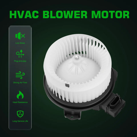 Heavy Duty 2 Pin Hvac Heater Blower Motor Assembly Drops Right In For Toyota Corolla Rav4 Matrix Scion Xb Tc Pontiac Vibe showing top view with fan and housing.