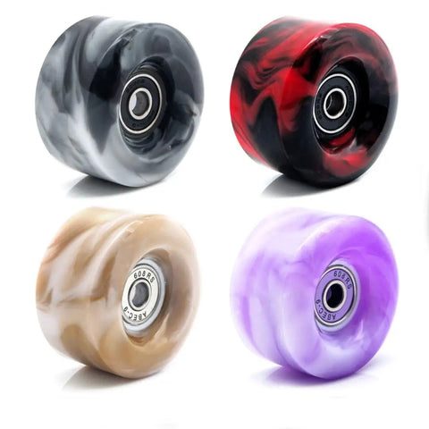 8 Piece Quad Roller Skate Wheels Set 58mm By 32mm 82A Hardness With 608RS Bearings Includes Spacers Durable Plastic Hubs Various Colors