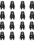 Durable Plastic Golf Tees For Indoor Practice And Simulator Use 16-Pack Black Mat Tees aligned in rows on white background
