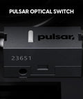 Pulsar Optical Switch close-up for Ultra Lightweight Wireless Gaming Mouse Featuring CrazyLight Tech Featherweight 39g Build.