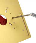 Heavy Duty Manual Lifting Router System Kit With Sleek Gold Aluminum Alloy showing router table insert base and adjustment tool.