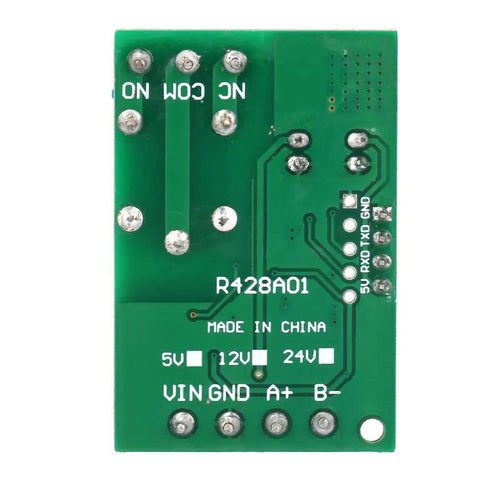 Back view of Ultra Compact RS485 Modbus RTU Serial Port Relay Module With Six Operational Modes 12V One Channel PLC Controller.