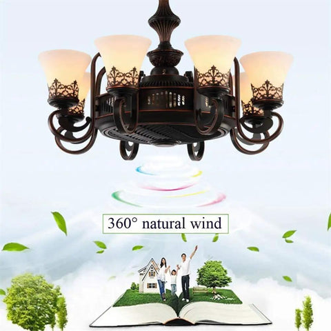 Retro Ceiling Fan Light With Negative Ion Purification Zero Fuss Remote Control Silent Third Gear Wind Speed Four Hour Timer Eco Savvy Chill Mode Setup, decorative shades, 360° airflow design.