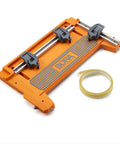 NGX Saw Plate and 55 Inch Non Chip Strip for Clean Smooth Straight Cuts with orange clamp system and strip in a flat lay