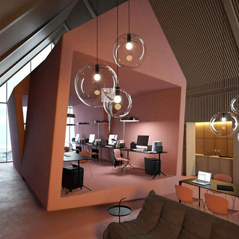 Industrial Chic Glass Globe Pendant Light For Kitchen Loft Dope Vibe E27 Base Modern Hanging Lamp in contemporary setting.