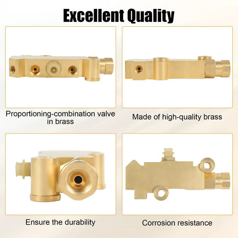 Badass Brake Proportioning Valve For Four Wheel Disc Systems Dials In Your Pedal Feel On Classic Trucks And Muscle Cars Drops Right Into GM Ford Dodge And Jeep 1960 To 2006 Setups For Snappy Stopping Power in solid brass showing various angles and features.