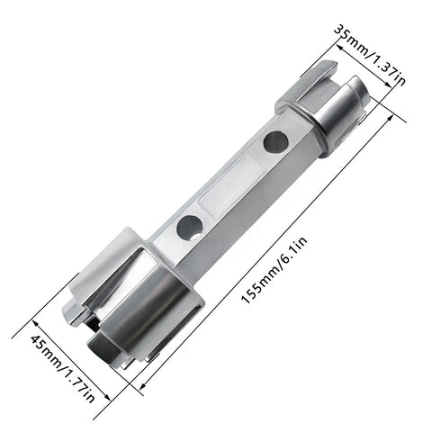Tub Drain Remover Wrench Dual Ended Zinc Alloy Tool, 6 inch with dimensions, for bathroom, bathhouse, rust resistant plumbing gear