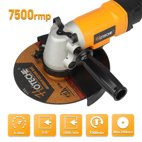 7-Inch Air Angle Grinder Heavy-Duty Pneumatic Workhorse With High-Torque Motor Hits 7500 RPM Free Speed close-up view with disc.