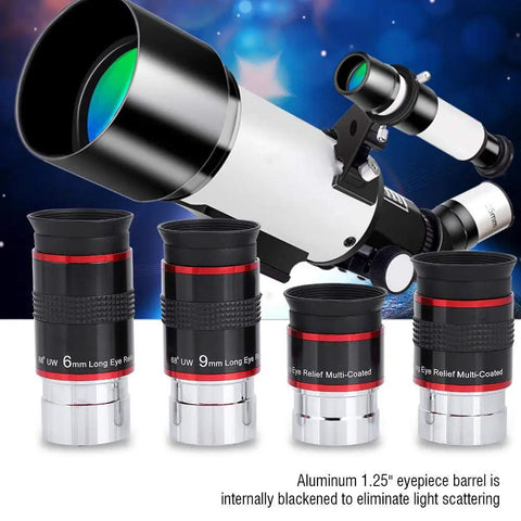 Ultra Wide Angle Long Eye Relief Eyepiece Kit For Telescopes 1.25 Inch 68 Degree Field Of View Four Piece Set 6mm 9mm 15mm 20mm