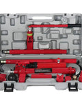 10 Ton Hydraulic Porta Power Kit With Heavy Duty Car Jack Ram For Auto Repair Shop Use in gray carry case displaying tools.