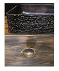 USZWBY Vessel Sinks Bathroom Vanity Sink Rectangular Ceramic Washbasin Art Countertop Basin top view showing textured sides and drain.