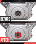 BILLFARO LS timing cover alignment tool, red billet aluminum seal installer kit for LS engines, front view