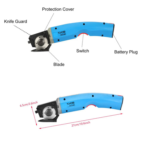 Cordless Electric Scissors Rotary Cutter 3 Point 6V Rechargeable 4500 RPM 35W with labeled parts