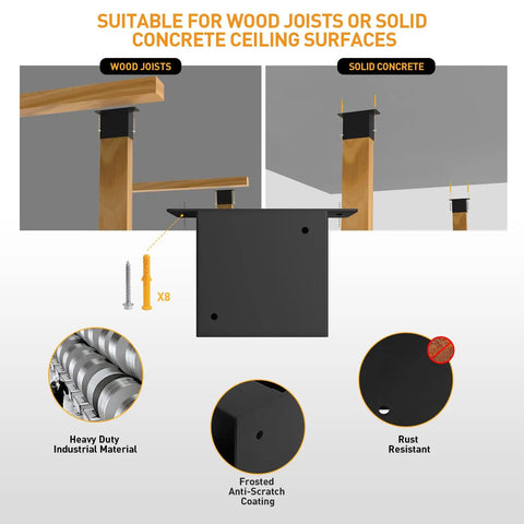 Heavy Duty Overhead Garage Storage Rack Kit For 2x4 Wood DIY Ceiling Storage System, 500 LB Capacity, Easy Install, Metal Brackets