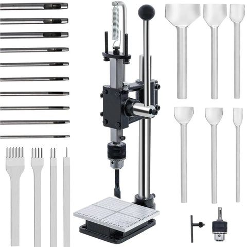 Leather Hole Puncher Kit Hand Punching Machine Manual Press For DIY Leather Craft Pro Grade Punch Tools Set With Drill Chuck Aluminum Plate
