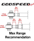 Adjustable Rear Traction Rods And Radius Arms Set Of 2 For Nissan 350Z Z33 2003 2004 2005 2006 2007 2008 2009 With Geometry Adjustment And Heavy Duty Steel Alloy, 1-stage and 2-stage adjustable max range diagram