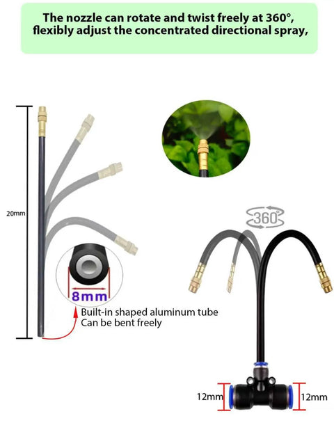 Ultimate Drip Irrigation Kit With 100 Ft Hose, 26 360 Degree Adjustable Mist Nozzles, flexible aluminum tube and brass fittings