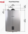 Front view of Built Like A Tank 150K BTU Condensing Natural Gas Combo Boiler And Tankless Water Heater with dimensions.