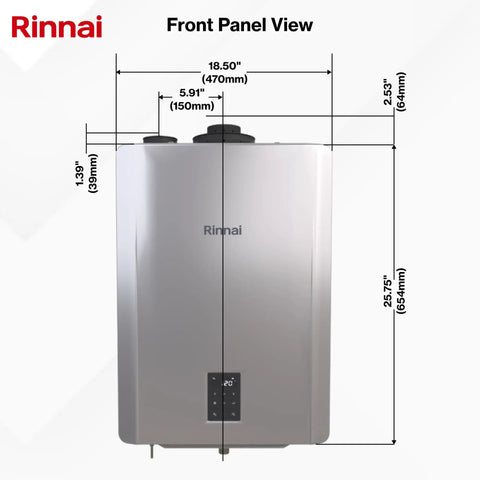 Front view of Built Like A Tank 150K BTU Condensing Natural Gas Combo Boiler And Tankless Water Heater with dimensions.