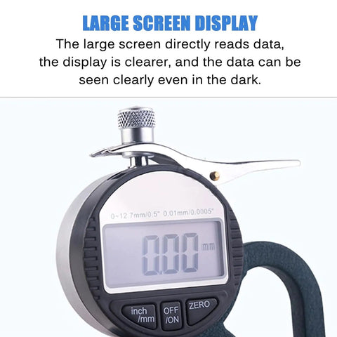 Dope Digital Thickness Gauge For Sponge And Foam, 0.01mm Resolution, 30mm Probe, 0-12.7mm Range, Large LCD Display, Thumb Trigger, Portable Handle, Fast And Accurate Tester For Sponge, Paper, Cardboard