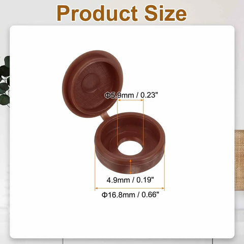 Hinged Screw Cover Caps 5.9mm Inner Diameter 0.23 Inch Dark Brown Durable Waterproof Plastic Covers For Windows Exterior Railings