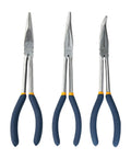 11 Inch Long Reach Needle Nose Pliers Three Piece Set With Straight 45 Degree Bent And 90 Degree Bent Heads For Electrical Repair