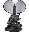 Draco Awakens Lying Dragon Lamp With Treasure Guardian Vibe, 20 Inch Tall Resin Table Light, intricate dragon base in black