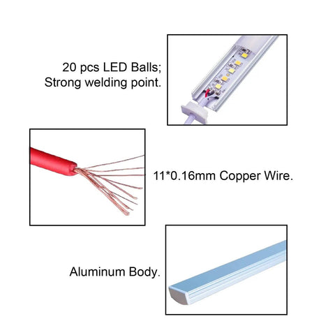 Lit 5W 6000K USB LED Light Bar For 3D Printers With Aluminum Body showcasing LED balls, copper wire, and aluminum build.