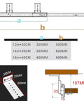 Diagram of Hella Sturdy Heavy Duty Drawer Slides dimensions with height adjustable brackets for under desk mounting.
