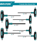 Dual End T Handle Allen Wrench Set With Chamfered Tips For Deep And Shallow Screws SAE One Eighth To Three Eighths Inch