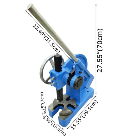 Heavy Duty 2 Ton Arbor Press With Kickass Ratchet System Cast Iron Steel Desktop Manual Bench Machine showing dimensions.