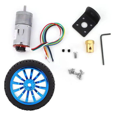 DC 6V Encoder Gear Motor Kit With Mounting Bracket And 65mm Wheel Kit including motor, bracket, wheel, and tools