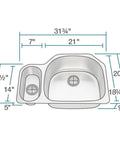 Stainless Steel Undermount 31 3/4 Inch Double Bowl Kitchen Sink With D Shape Bowls Front Aligned Prep Bowl 16 Gauge 304 Stainless