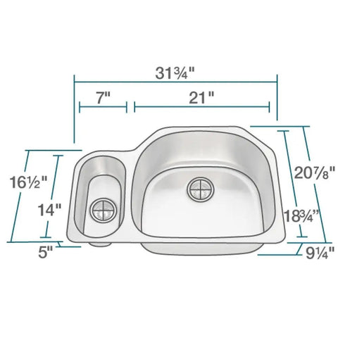 Stainless Steel Undermount 31 3/4 Inch Double Bowl Kitchen Sink With D Shape Bowls Front Aligned Prep Bowl 16 Gauge 304 Stainless
