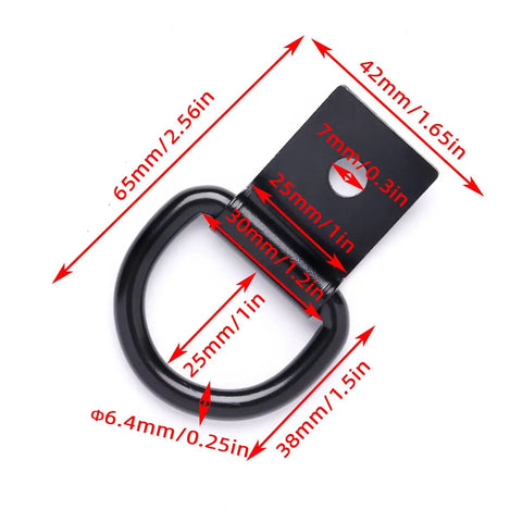 Rock Solid D Ring Tie Down Anchors Quarter Inch Heavy Duty Steel Load Holders Surface Mount Kit dimensions, black steel anchor detail.