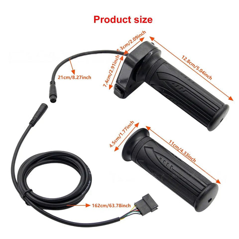 48V Electric Bike Twist Throttle Grip With LCD Voltage Display And Cruise Control 6 Pin Connector For Folding E Bikes, product size chart
