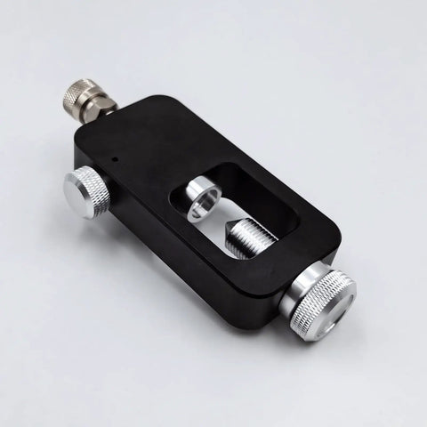 DIN Scuba Fill Station 4500psi HPA Filling Adapter Valve For Paintball PCP Diving And Airsoft With 32 Inch Fill Hose Safe High Pressure Tank Refill For K Valve J Valve And H Valve Setups in black and silver metal.