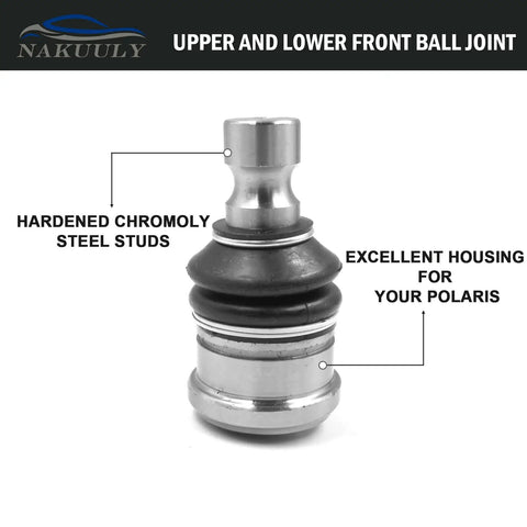 Beefed Up Ball Joint Kit 4 Pieces Direct Replacement for Polaris Ranger UTV 2009 to 2020 Models Replaces 7061220 7061187 7081505 7081580 53-50040 42-1037 WE350040 Tough Suspension Upgrade upper front ball joint with chromoly steel stud
