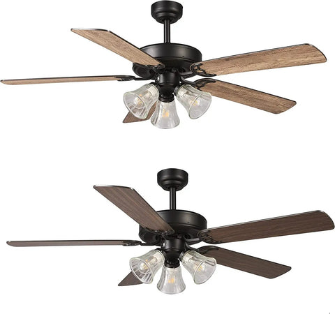 52 Inch Indoor Ceiling Fan With Light And Remote Control Reversible Walnut And Maple Blades Dope Copper Motor 110V ETL Listed