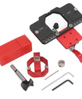 Rock Solid 35mm Aluminum Hinge Jig Kit For Cabinet Doors Accurate Locking Guide components including drill bit, clamps, and red fixture