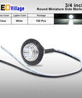 100 Pack Three Quarter Inch Clear Lens White LED Bullet Side Marker Clearance Lights Universal Fit trailer truck SUV ATV RV bus