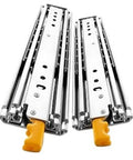 Heavy Duty Full Extension Ball Bearing Drawer Slides Rock Solid 220KG Capacity Built Tough Galvanized Steel Cabinet Runners Super Smooth Glide 76mm Wide 60 Inch Long Silver Finish Complete Pair close-up detail.