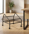 Heavy Duty Office Chair Dolly That Rolls Smooth Rolling Transport Cart For Moving And Repositioning Desk Chairs, Fits Model B1400, 19 Inch Height, No More Lifting Heavy Chairs, Keeps Your Workspace Organized. Black steel office chair dolly on casters beside a desk