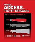 Comparison of head profiles showing the Pro Level 12 Volt Cordless Ratchet With Brushless Motor for tight spaces access.
