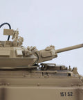 Close-up of 1/16 Scale Remote Control M113A1 MRV Tank With Infrared Barrel Recoil in Desert Yellow Pro Edition showing turret detail.