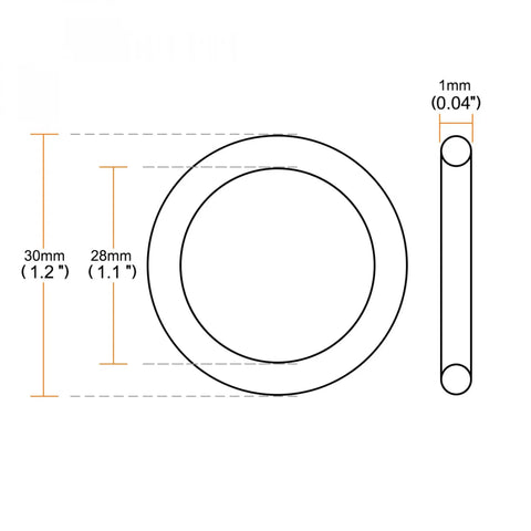 Nitrile Rubber O Rings Heavy Duty 30mm Outside Diameter 28mm Inside Diameter 1mm Cross Section 70A Durometer Sealing Gasket Pack Of 20 diagram