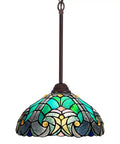 Sea Green Tiffany Style Pendant Light 12 Inch Wide Stained Glass Hanging Lamp for Kitchen Dining Room and Bar, Vintage Victorian Vibe